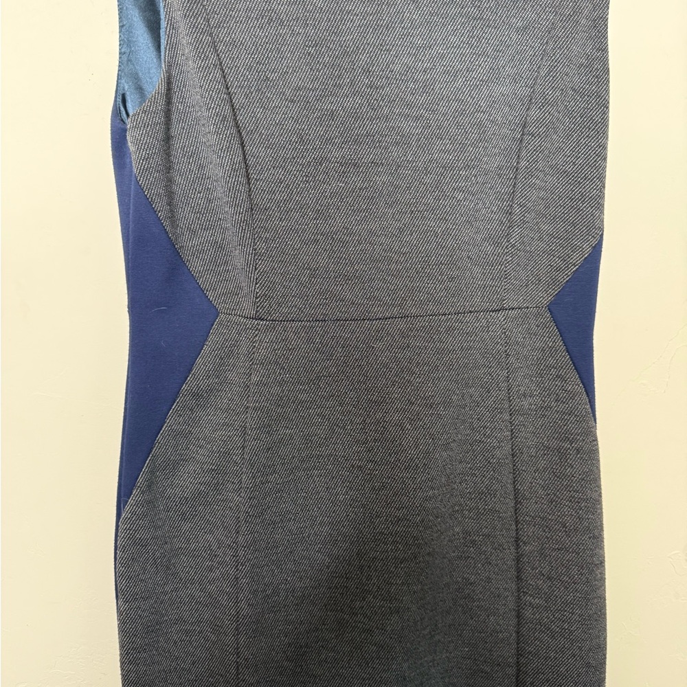 Tahari Gray and Navy Midi Dress